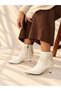 Savanna White Leather 5 cm Thin Heel Tassel Detail Women's Boots Botties - 5