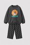Kaylo Boy's Lion Printed Sweatshirt and Patterned Trousers Set Anthracite - 2