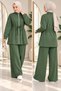 Women's Lalin Detailed Waist Drawstring Hijab Pants Set Khaki