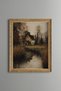 Trees and Old House by the River - Vintage Patterned Painting - Fine Model