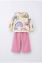 Kaylo Girls' Rainbow Patterned Sweatshirt and Pink Wide-Leg Pants 2-Piece Set - 2