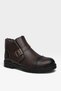 Men's Buckle Detailed Zippered Cold-Proof Boots with Fur Inside Brown - 5