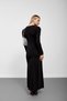 Black V-Neck Waist Buckle Long Sleeve Gathered Dress - 8