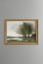 Willows and Villagers by the River - Vintage Patterned Painting - Fine Model
