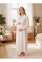 New Season Ecru Jacquard Winter Full-Length Button Detailed Design Long Sleeve Maternity Nightgown Set of 2 - 4