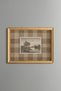 Small Rural Scene on Plaid Background - Vintage Patterned Painting - Fine Model