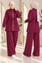 Women's lalin çıma detailed waist gathered hijab pant set - burgundy