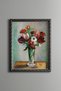 Colorful Flower Bouquet in Glass Vase - Vintage Patterned Tabletop - Fine Model