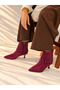 Savanna Bordo Suede 5 cm Thin Heel Tassel Detail Women's Boots Botti̇e - 7