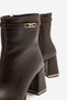 Women's Brown Leather Pointed-Toe Boots with Metal Buckle Detail and Thick Heel - 4