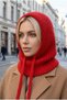 Women's Red Knitted Balaclava Snow Mask Lace-Up Thick Ribbed Knitwear Hooded Beanie Neck Collar - 2