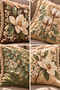 Floral Garden Magnolia and Cotton Branch Patterned Fringed Decorative Throw Pillow Cover Set of 4 |   Coffee Beige and Green Vintage Living Room Decor - 8