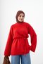 Women's Crew Neck Waist Tie Knitwear Tunic Red - 2