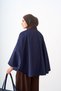 Women's Shirt Collar Double Pocket Poncho Navy Blue - 5