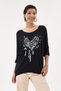 Women's Black Italian Heart Patterned Sequined Lycra Knitwear Sweater 40 - 46 Size