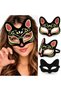 Masquerade Theme Accessory Colorful Mask Velvet Textured Black Cat Mask Red Yellow Glitter Patterned - 2