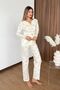 Women's V-Neck Floral Patterned Embroidered Pajama Set Yellow - 27K 2702 - 4