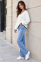 Women's White V-Neck Striped Knitwear Sweater - 3