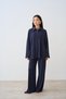 Women's Shirt Collar Ribbed Suit Navy Blue
