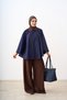 Women's Shirt Collar Double Pocket Poncho Navy Blue - 3
