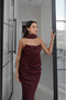 Plum Draped Evening Dress with Scarf - 20630 - 2