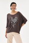 Women's Brown Italian Heart Patterned Sequined Lycra Knitwear Sweater 40 - 46 Size - 2