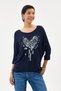 Women's Navy Blue Italian Heart Patterned Sequined Lycra Knitwear Sweater 40 - 46 Size