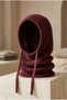 Women's Burgundy Knitted Balaclava Snow Mask Lace-Up Thick Ribbed Knitwear Hooded Beanie Neck Collar - 6