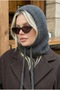Women's Smoked Knitted Balaclava Snow Mask Lace-Up Thick Ribbed Knitwear Hooded Beanie Neck Collar - 4
