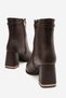 Women's Brown Leather Pointed-Toe Boots with Metal Buckle Detail and Thick Heel - 5