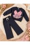 Girl's Organza Bow Appliqué Dark Smoked Sweatshirt - Sweatpants - 2