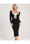Women's Black Bow Detail Backless Square Neck S-M-L Matching Dress