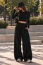 Women's 3 Thread Yarn Ruffled Waist Folded Hem with Stopper Loose Leg Sweatpants Cty-Çtn-9789 - 3