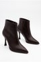 Women's Pointed Toe Zippered Thin High Heeled Bitter Brown Ankle Boots (10 cm Heel) - 2