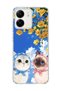 Redmi 13C Compatible Transparent Phone Case with Scarf and Cats Yellow Flower Print