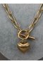 Thick Oval Chain with Heart Figure t Bar Lock Modern Stylish Women's Necklace - 2