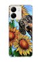 Redmi 13C Compatible Sausage Dog Sunflower Printed Transparent Phone Case