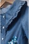 Girl's Ruffled Collar Butterfly Printed 100% Cotton Denim Printed Shirt - 3