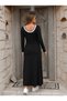Women's Long Sleeve Round Neck Slit Long Viscose Two-Thread Dress - 2