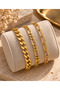 Steel 3-Piece Women's / Men's Combination Bracelet Set / Thin Cadena / Crushed Figaro / Thin Oval / with Extension Chain / Gold Color - 4