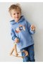 Boy's Printed Hooded Sweatshirt Blue 4456