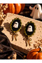 Halloween Ghost Figure Earrings – Handmade Polymer Clay Vintage Framed Bowknot Gothic Earrings