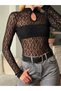 Lace Detailed Backless High Neck Long Sleeve Snap Fastening - 6