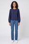 Women Round Neck Textured Long Sleeve Blouse, Navy - 2