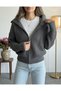 Women's Gray Zippered Turn-Down Collar Thessaloniki Knitwear Cardigan - 2