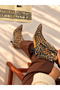 Savanna Leopard Leather 5 cm Thin Heel Tassel Detail Women's Boots Botti̇e - 4