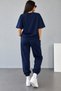 Usa T-Shirt Sweatpants Jogger- Navy Blue Printed Top and Bottom Sweatpants Set Oversize Crew Neck - 2