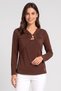 Women V Neck Plain Long Sleeve Top, Brown