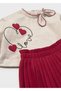 Baby Girl Red Pleated Skirt Set - 3