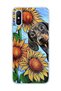 Redmi 9A Compatible Sausage Dog Sunflower Printed Transparent Phone Case